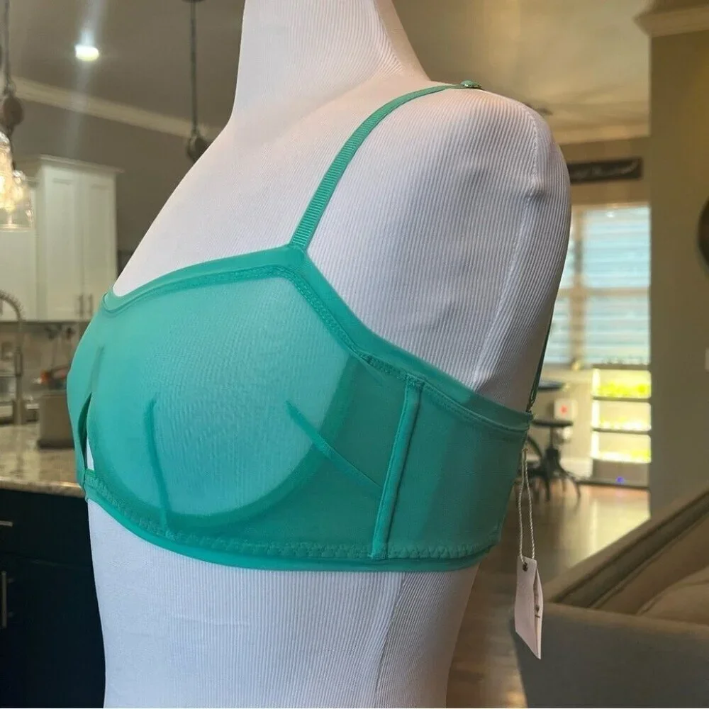 NWT We are HAH Free People Bra Fits 30-38C Teal Mesh Sheer 30C 32C 34C 36C 38C